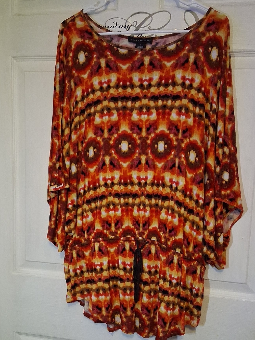 Grace Elements Orange Multi Tie-Front Printed Tunic